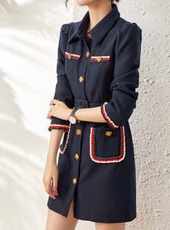 Elegant Turn-Down Collar Contrasting Dual Pocket Mini Dresses