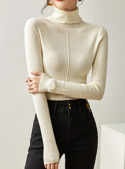 High Neck Wool Fitted Women Tops