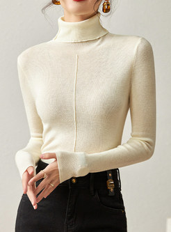 High Neck Wool Fitted Women Tops