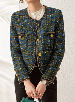 Vintage Crewneck Contrasting Tweed Cropped Women's Coats