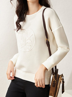 Crewneck Embroidered Plus Size Sweatshirts For Women
