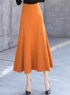 Pretty Big Hem Solid Color Mid Length Skirts For Women