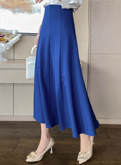 Pretty Big Hem Solid Color Mid Length Skirts For Women