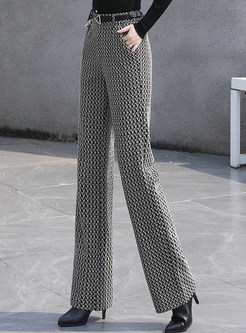 Thick Houndstooth Elegant Straight Pants For Business Ladies
