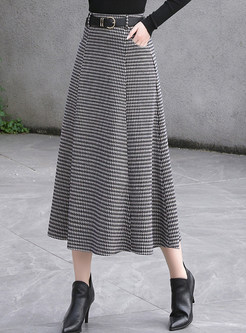 Basic Plaid Thick Midi Skirts For Women
