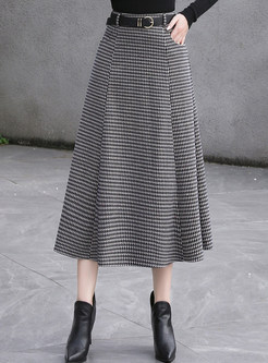 Basic Plaid Thick Midi Skirts For Women
