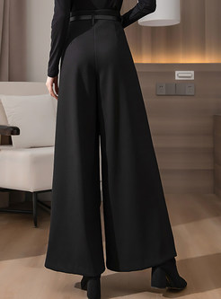 Elegant Slant Pocket Thick Wide Leg Pants For Business Women