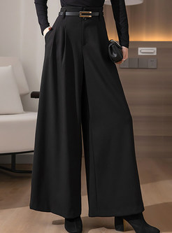 Elegant Slant Pocket Thick Wide Leg Pants For Business Women