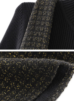 Minimalist Mockneck Knitted Jumper & Tweed Deep V-Neck Bodycon Vest Dresses