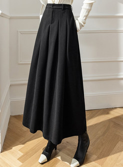 Elegant Woolen Drape Maxi Skirts For Women