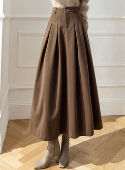 Elegant Woolen Drape Maxi Skirts For Women