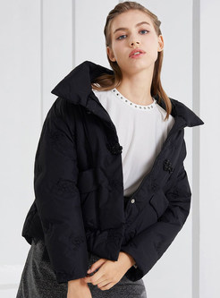 High Neck Fluffy Dual Pocket Cropped Down Jackets For Women