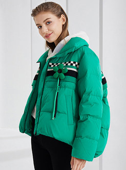 Luxe Turn-Down Collar Plaid Cropped Fluffy Womens Down Jackets