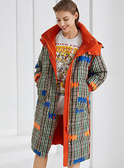 Women's Stylish Mid-Gauge Hooded Colorful Striped Warm Puffer Coats