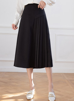 Pretty High Waisted Irregular Pleated Midi Skirts For Women