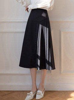 Pretty High Waisted Irregular Pleated Midi Skirts For Women