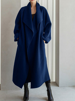 Large Lapels Loose Belted Long Solid Color Womens Coats