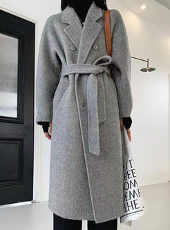 Elegant Premium-Fabric Tie Strap Double-Breasted Long Coats For Women
