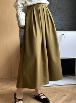 Women's Simple Pleated Elastic Waist Big Hem Long Skirts