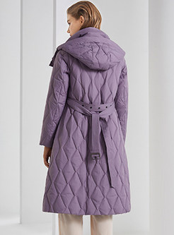 Fashion Contrasting Dual Pocket Hooded Down Duffle Coat For Women