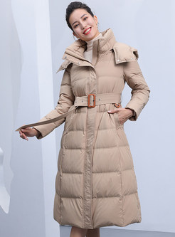 Women's High Neck Mid-Gauge Hooded Solid Color Puffer Coats