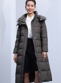 Women's High Neck Mid-Gauge Hooded Solid Color Puffer Coats
