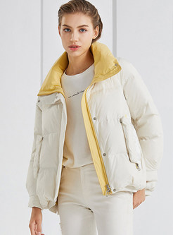Mockneck Contrasting Cropped Thick Down Jackets For Women