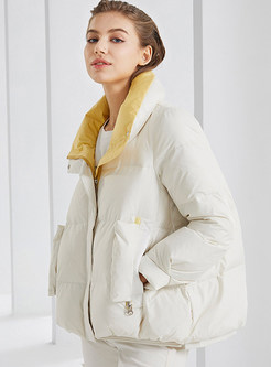 Mockneck Contrasting Cropped Thick Down Jackets For Women