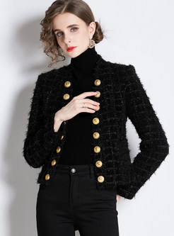 Vintage Crewneck Metal Button Cropped Tweed Women's Coats & Jackets