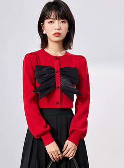 Chicwish Bow-Embellished Single-Breasted Womens Knitwear