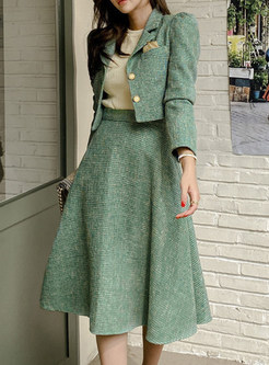 Fashion Woolen Cropped Blazers & Thickened Midi Skirts For Women