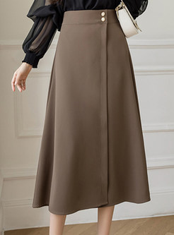 Vintage High Waisted Split Mid Length Skirts For Women