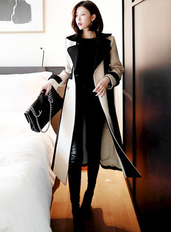 Fashion Contrasting Double-Breasted Womens Long Coats