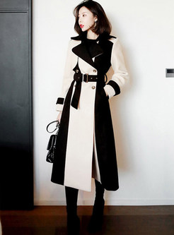 Fashion Contrasting Double-Breasted Womens Long Coats
