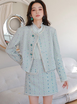 Sweet & Cute Beading Sequins Tweed Skirt Suits For Women