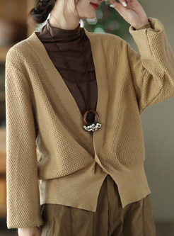 Relaxed Slouchy Solid Color Open Front Knitted For Women