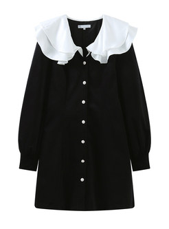 Vintage Ruffle Neckline Single-Breasted Little Black Dresses