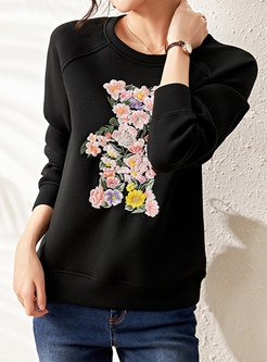 Pretty Embroidered Animal Crewneck Sweatshirts For Women