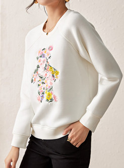 Pretty Embroidered Animal Crewneck Sweatshirts For Women