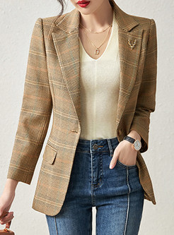 Classic Plaid Large Lapels Fitted Women's Blazers