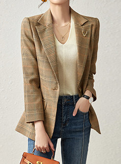 Classic Plaid Large Lapels Fitted Women's Blazers