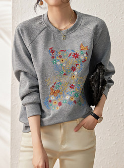 Comfort Flowers Embroidered Womens Sweatshirts