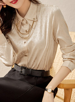 Turn-Down Collar Jacquard Elegant Blouses For Women