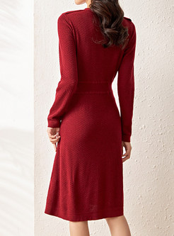 Pretty V-Neck Single-Breasted Wool Knitted Dresses