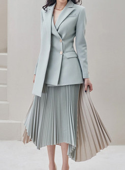 Elegant Irregular Blazers & Contrasting Pleated Long Skirts