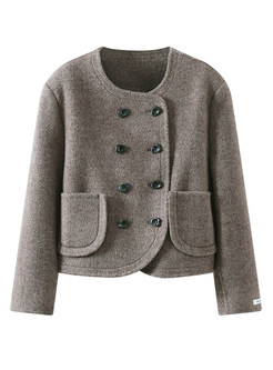Crewneck Double-Breasted Wool Blend Cropped Women's Coats & Jackets