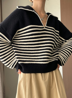 Relaxed Striped V-Neck Slouchy Sweaters Women