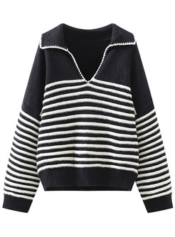 Relaxed Striped V-Neck Slouchy Sweaters Women