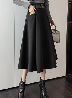 Minimalist Woolen Big Hem Chunky Midi Skirts For Women