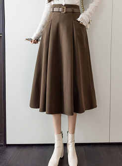 Minimalist Woolen Big Hem Chunky Midi Skirts For Women